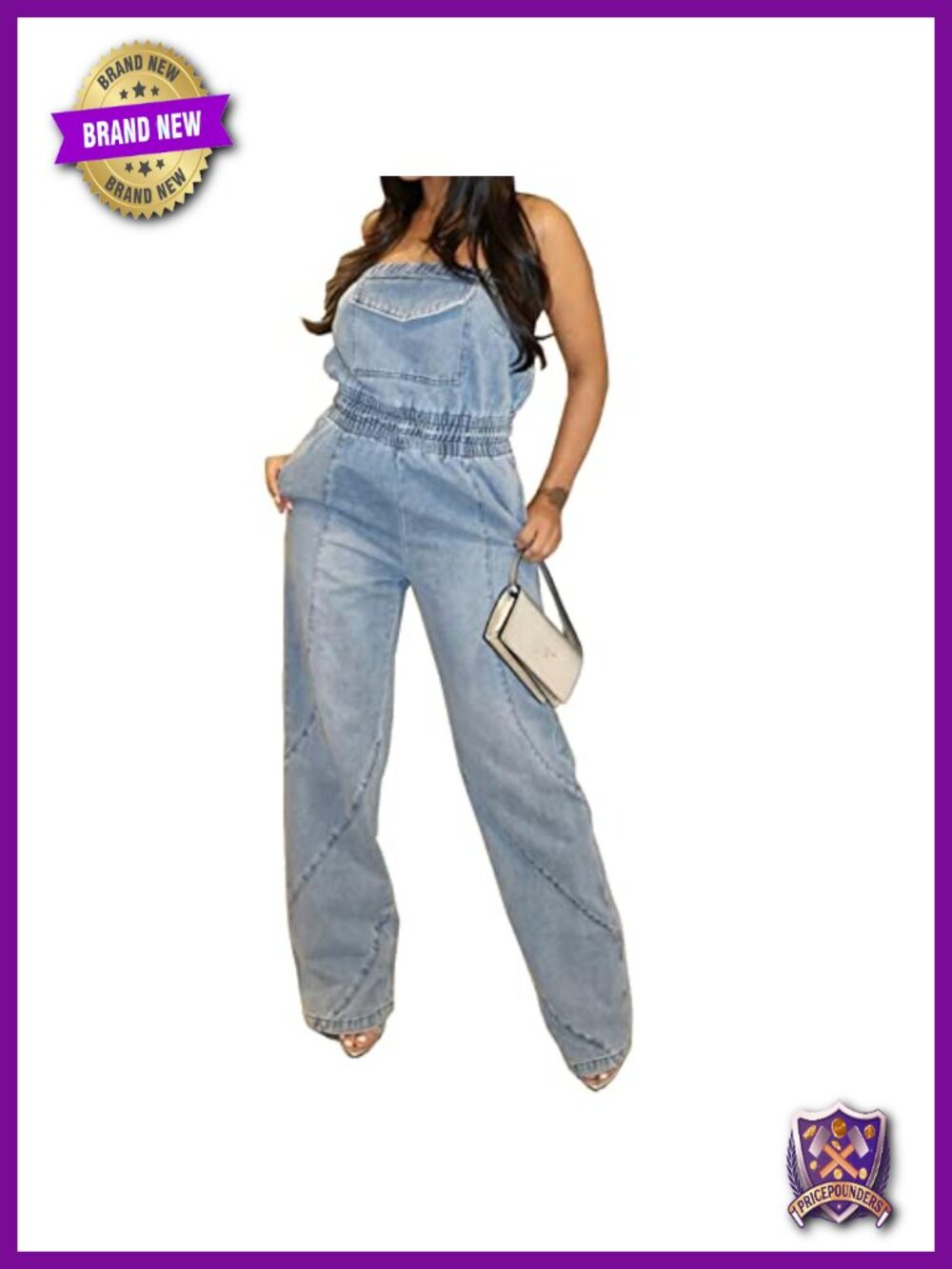 Womens Strapless Cargo Denim Jumpsuit Sexy Jean Romper Sleeveless Backless